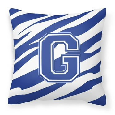 Letter G Initial Tiger Stripe Blue and White Fabric Decorative Pillow