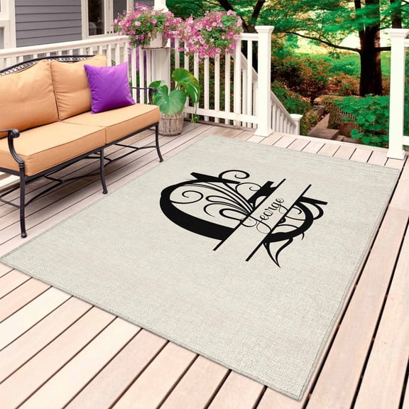 Letter G Outdoor Rug for Patio/Deck/Porch, Non-Slip Large Area Rug 3 x 5 Ft, Monogram Words Indoor Outdoor Rugs Washable Area Rugs, Reversible Camping Rug Carpet Runner