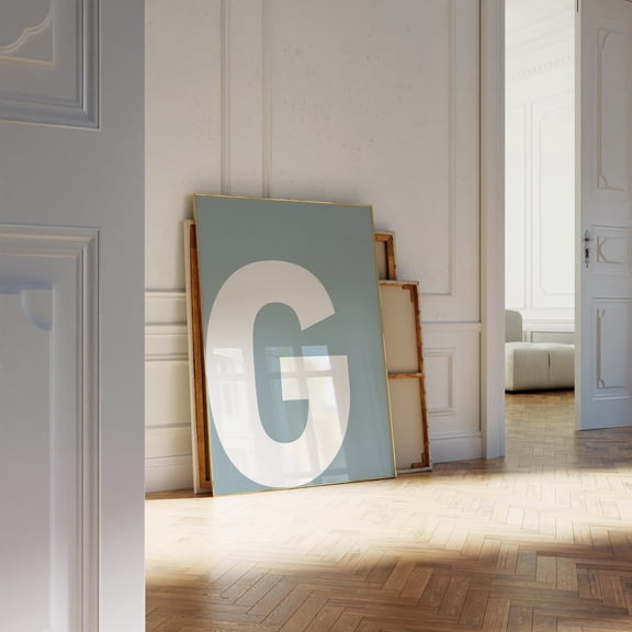 Letter G Print Light Blue Alphabet Print Initial For ,Nursery,Dorm,College Big Letter Home Decor #2650, 8x12 UNFRAMED