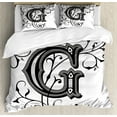 thumbnail image 1 of Letter G Queen Size Duvet Cover Set, Middle Eastern Culture Inspired Uppercase Letter Royal Title Classic Design, Decorative 3 Piece Bedding Set with 2 Pillow Shams, Black Grey White, by Ambesonne, 1 of 3
