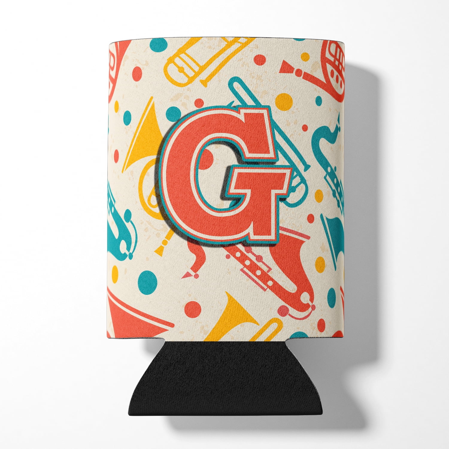 Letter G Retro Teal Orange Musical Instruments Initial Can or Bottle Hugger