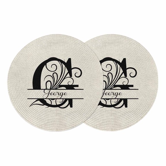 Letter G Round Placemats Set of 2, Braided Polypropylene Place Mats, Monogram Words Washable Table Mats for Kitchen Dinner Holiday Wedding Party Coffee Table Decoration 15"