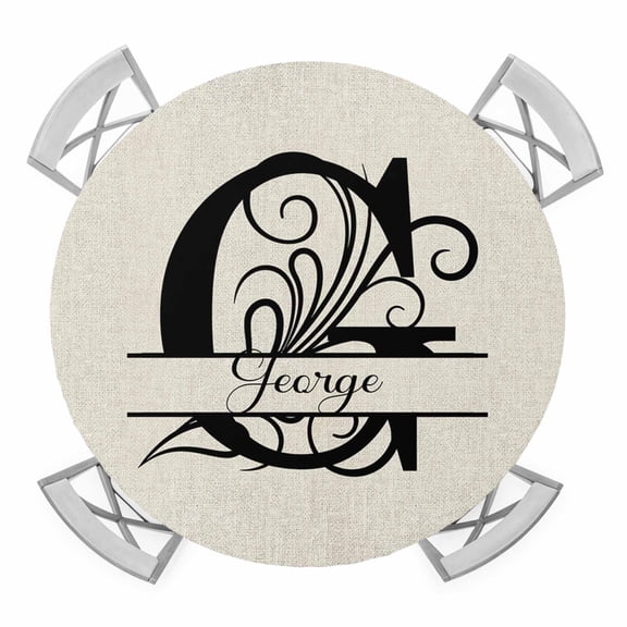 Letter G Round Tablecloth for 55-60 Inch Tables, Fitted Table Cover with Elastic Edge, Monogram Words Waterproof Outdoor Table Cloth Protector for Patio Garden Dinner Picnic