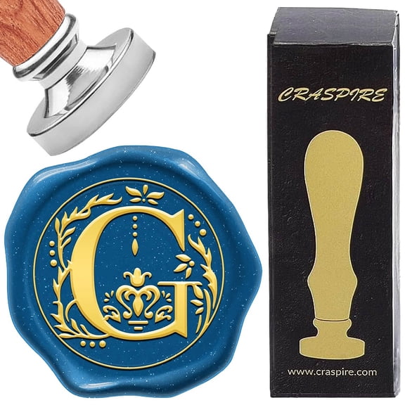 Letter G Sealing Wax Stamp Retro Alphabet Initials Wax Seal Stamp Classic Vintage 26 Letters A-Z 25mm Removable Silver color Plated Brass Head Wood Handle for Envelope Invitation DIY