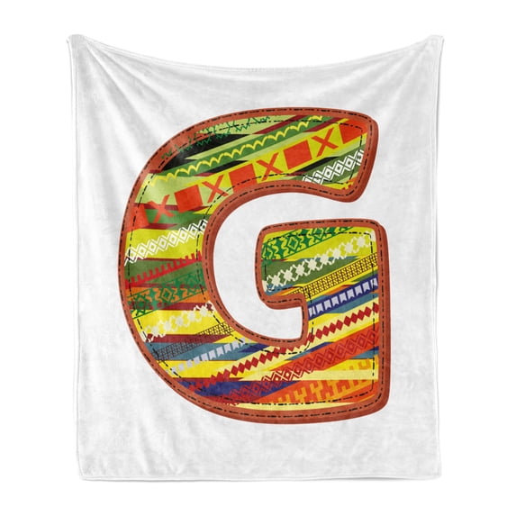 Letter G Soft Flannel Fleece Blanket, G Letter Character Language System Learning College Surname Red Calligraphy Design, Cozy Plush for Indoor and Outdoor Use, 60" x 80", Multicolor, by Ambesonne