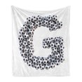 thumbnail image 1 of Letter G Soft Flannel Fleece Blanket, Goal Themed Footballs Alphabet Soccer Arrangement Capital Letter Composition, Cozy Plush for Indoor and Outdoor Use, 50" x 70", Black and White, by Ambesonne, 1 of 6