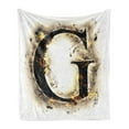 thumbnail image 1 of Letter G Soft Flannel Fleece Throw Blanket, Abstract Blaze Alphabet Design Flame Burnt Capital Paper Effect, Cozy Plush for Indoor and Outdoor Use, 70" x 90", Yellow Black Tan, by Ambesonne, 1 of 6