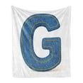 thumbnail image 1 of Letter G Soft Flannel Fleece Throw Blanket, Modern Denim Font Typeset Character Jeans Cloth with Stitches Uppercase Print, Cozy Plush for Indoor and Outdoor Use, 60" x 80", Blue Yellow, by Ambesonne, 1 of 5