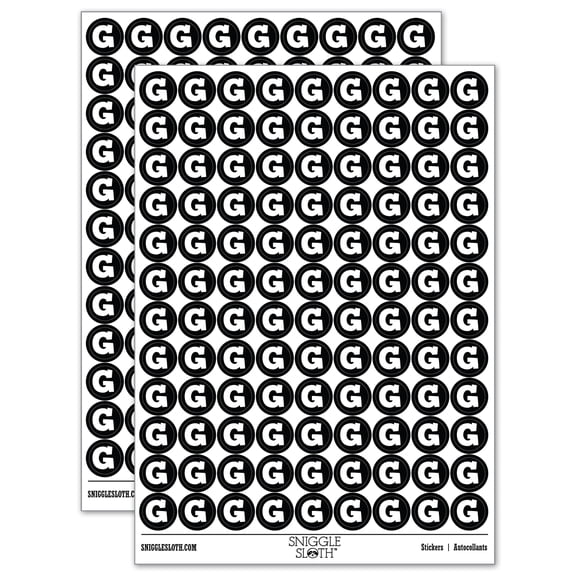 Letter G Uppercase Fun Bold Font 200+ Round Stickers - Black - Matte Finish - 0.50" Size