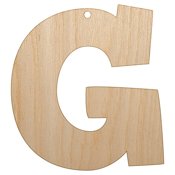 Letter G Uppercase Fun Bold Font Wood Holiday Christmas Tree Ornament Unfinished DIY Pre-Drilled Craft