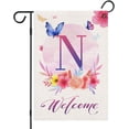 thumbnail image 1 of Letter Garden Flag Butterfly Flowers Double Sided Outside Family Last Name Initial Yard Home Decorations Outdoor Farmhouse (N), 1 of 5