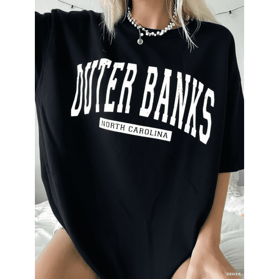 Letter Graphic Drop Shoulder Tee For Summer, NORTH CAROLINA Graphic Tees Women Tops