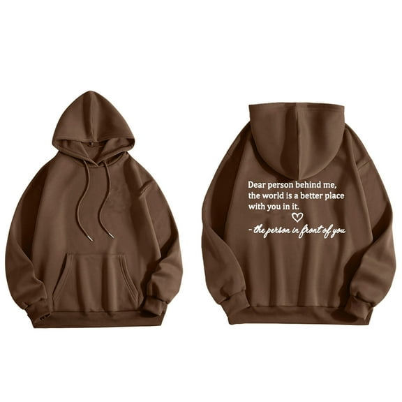 Letter Graphic Hoodies for Women Trendy Drop Shoulder Sweatshirt Classic Solid Color Pullover Loose Long Sleeve Blouse Casual Soft Tops