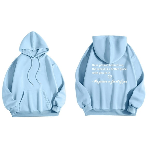 Letter Graphic Hoodies for Women Trendy Drop Shoulder Sweatshirt Classic Solid Color Pullover Loose Long Sleeve Blouse Casual Soft Tops