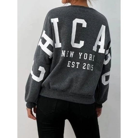 Letter Graphic Pullover-Gray