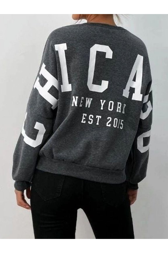 Letter Graphic Pullover-Gray
