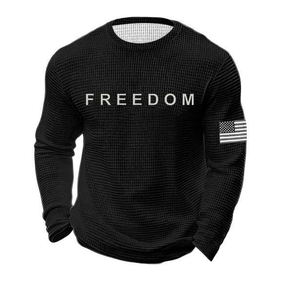 Letter Graphic T Shirts for Men Freedom Long Sleeve Tee Tops Black XXXXL