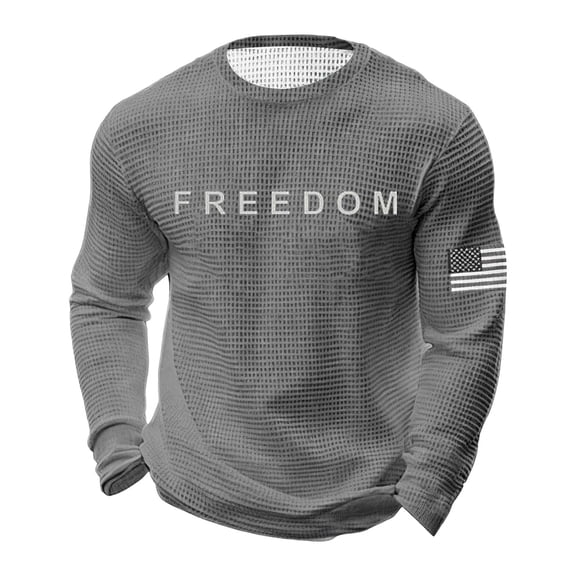 Letter Graphic T Shirts for Men Freedom Long Sleeve Tee Tops Grey XXXXL