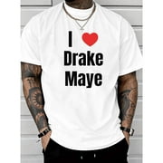 UNISHE Letter Graphic Tees,"I Heart Drake Maye"Text Graphic Casual T Shirt,Short Sleeve Round Neck,Daily Tops,Size(S-5XL)