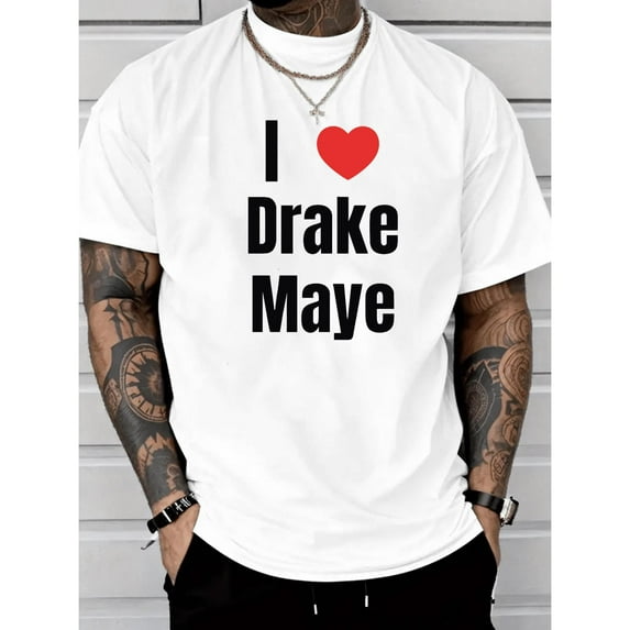Letter Graphic Tees,"I Heart Drake Maye"Text Graphic Casual T Shirt,Short Sleeve Round Neck,Daily Tops,Size(S-5XL)