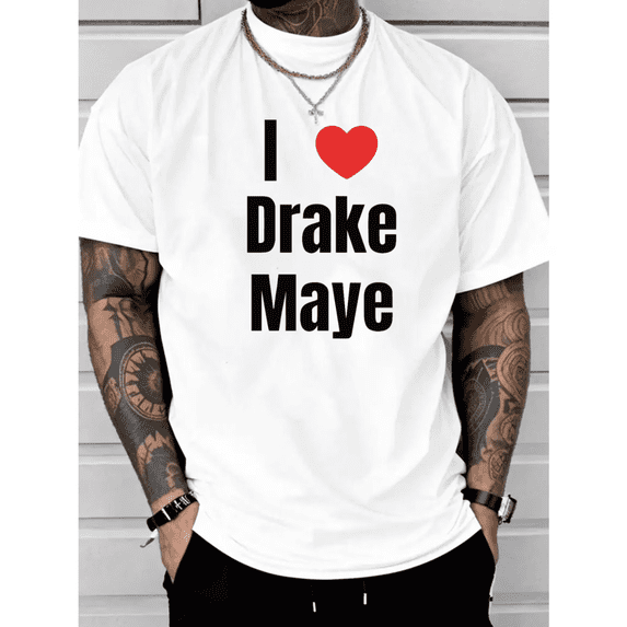 Letter Graphic Tees,"I Heart Drake Maye"Text Graphic Casual T Shirt,Short Sleeve Round Neck,Daily Tops,Size(S-5XL)