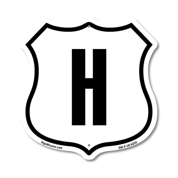 Letter H 12 inch X 12 inch Shield-Shaped Rust-Free Aluminum Metal Sign Weather Resistant Made in the USA