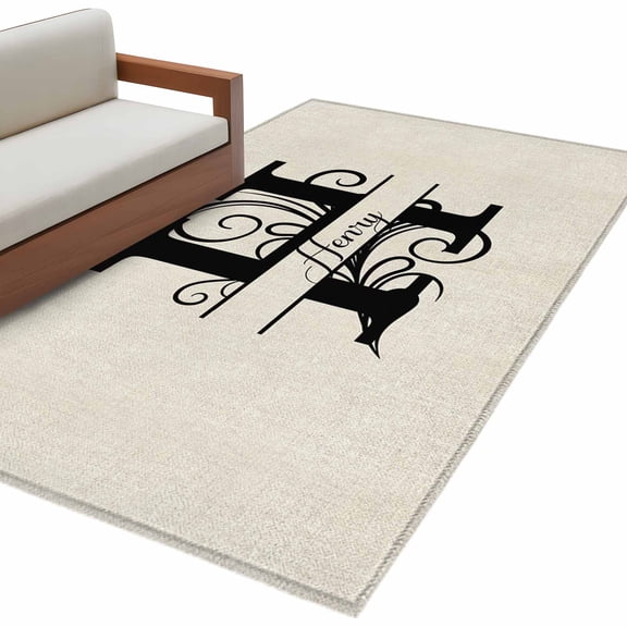 Letter H 3'x5' Washable Rug, Monogram Words Non-Slip Area Rugs for Entryway Kitchen Classroom, Dorm Throw Carpet, Low Pile Soft Indoor Floor Mat
