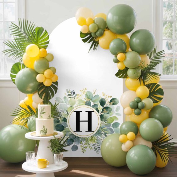 Letter H Arch Backdrop Cover, 4FT, Alphabet Green Eucalyptus Leaves Plant Simple Spandex Arch Covers Double-Sided Backdrop for Wedding Birthday Party Photo Background Decoration