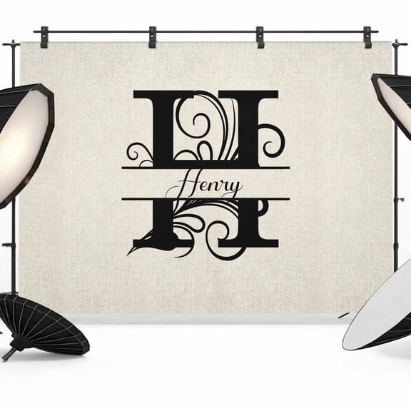 Letter H Backdrop for Photoshoot, Photography Photo Studio Background Wall Backdrop, Monogram Words Back Drop Banner Panel for Portraits Wedding Party Live Streaming Decor 8x6Ft