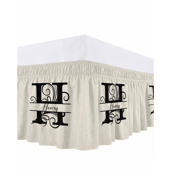 Letter H Bed Skirt Queen Size, Monogram Words Wrap Around Bed Skirting with Adjustable Elastic Strap, Dust Ruffle Pleated Bedskirts 16 Inch Drop for Bedroom Queen Beds