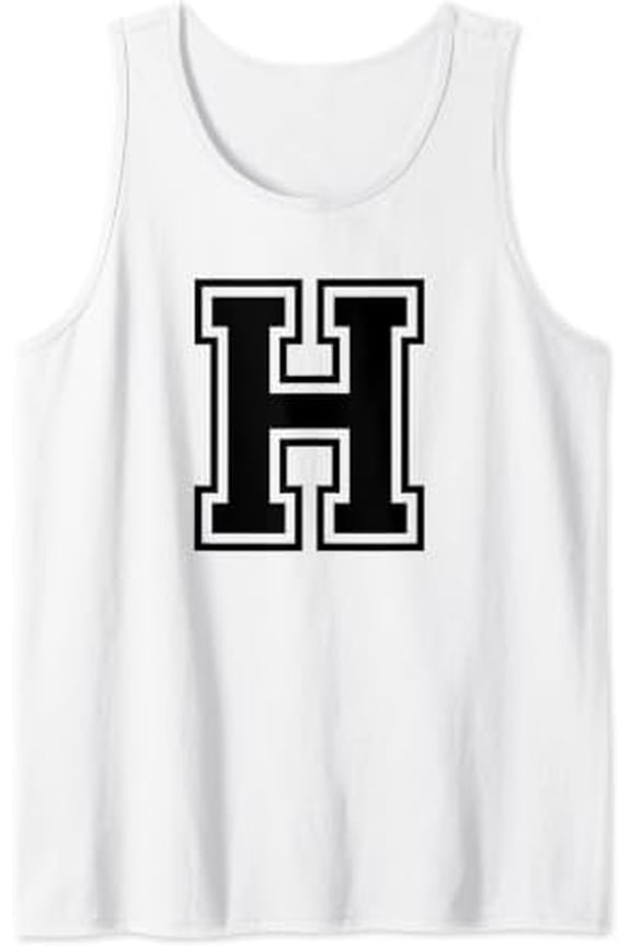 Letter H Black Capital Alphabet Name Initial Tank Top Size S-3XL
