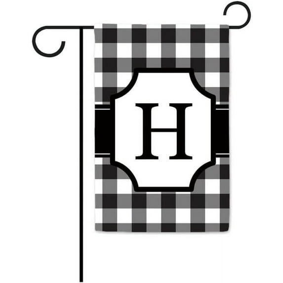 Letter H Black and White Buffalo Plaid Garden Flags Custom Monogram A to Z Yard Banner for Outdoor Decoration, Double Sided