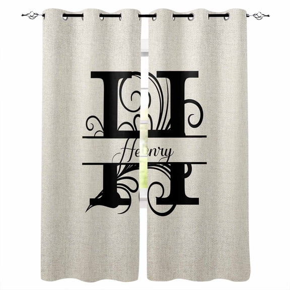 Letter H Blackout Curtains 96 Inches Long, Monogram Words Thermal Insulated Black Out Curtains, Darkening Window Curtain Drapes for Bedroom Living Room 52"x96" 2 Panels