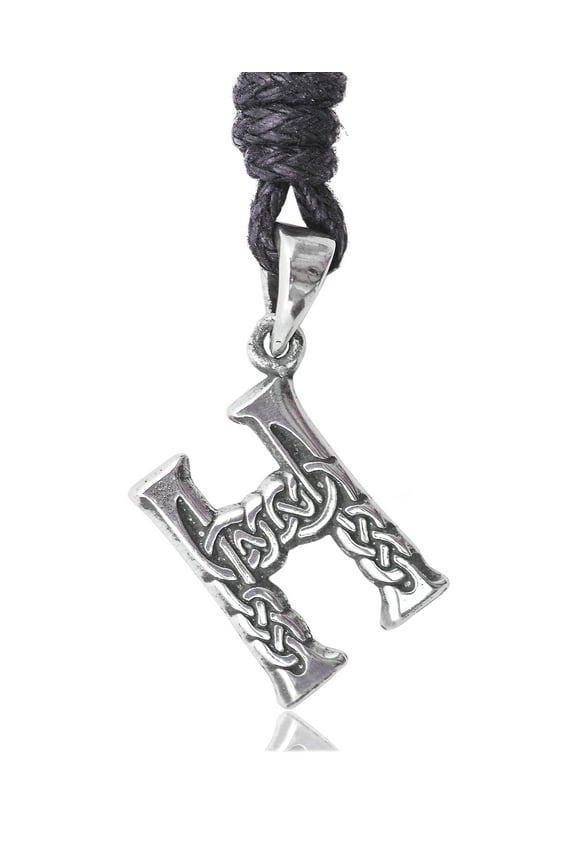 Letter H Celtic Knot Silver Pewter Charm Necklace Pendant Jewelry With Cotton Cord