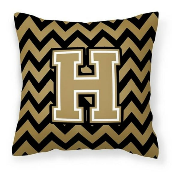 Letter H Chevron Black and Gold Fabric Decorative Pillow