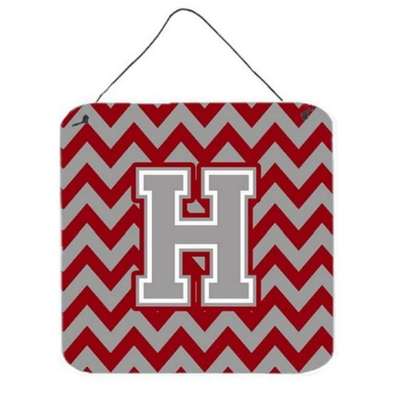 Letter H Chevron Crimson & Grey Wall or Door Hanging Prints
