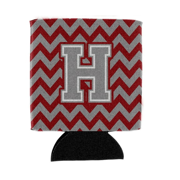 Letter H Chevron Crimson and Grey Can or Bottle Hugger