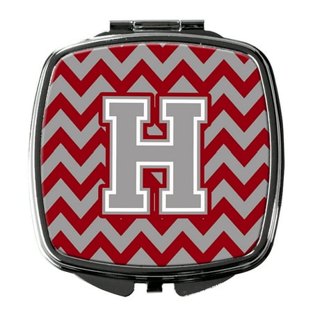 Letter H Chevron Crimson and Grey Compact Mirror