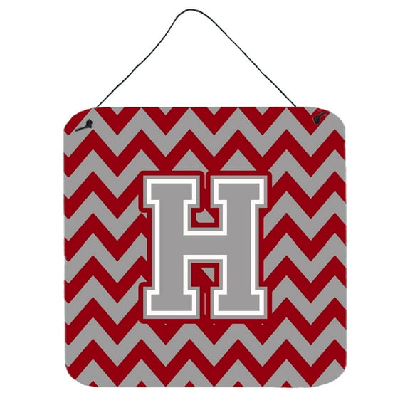 Letter H Chevron Crimson and Grey   Wall or Door Hanging Prints