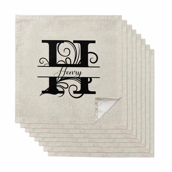 Letter H Cloth Napkins, Monogram Words Washable and Reusable Dinner Napkins Set of 8, Table Napkin for Kitchen Party Birthday Wedding Hotel Housewarming 20"x20"