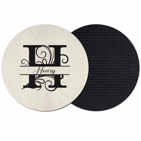 Letter H Coasters Set of 2, Monogram Words Absorbent Coasters for Drinks, Coaster for Bar Office Dining Coffee Table Accessories Decor, Non Slip Round Desk Coaster
