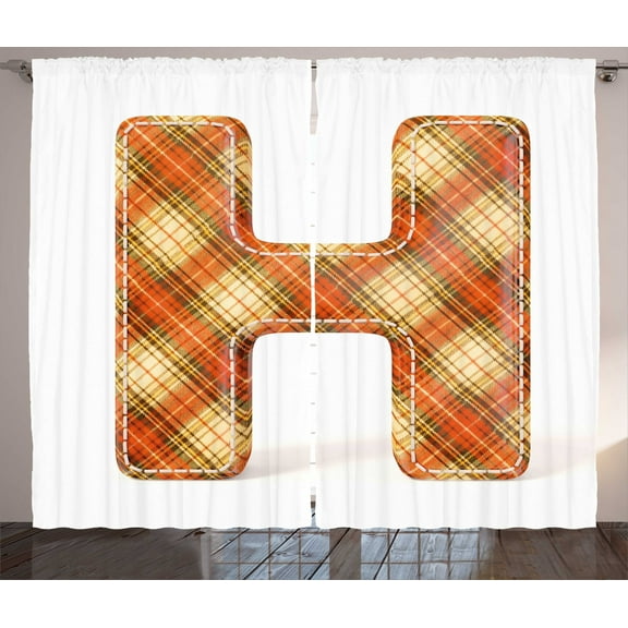 Ambesonne Letter H Curtains 2 Panel Set, Retro Revival Typeset, 108" x 90", Pale Yellow Vermilion