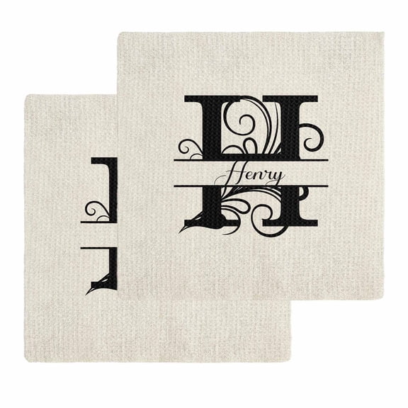 Letter H Dish Towels Set, Waffle Weave Kitchen Towels 2 Pieces, Monogram Words Microfiber Hair Face Bath Tea Towel Absorbent Quick Drying Cleaning Dish Cloths 12"x12"