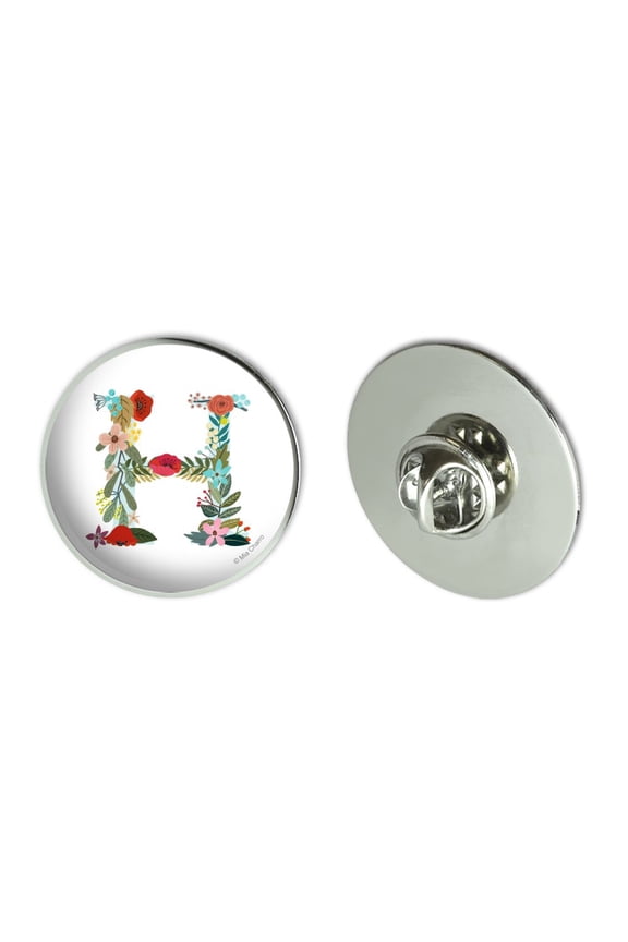 Letter H Floral Monogram Initial Metal 1.1" Tie Tack Hat Lapel Pin Pinback