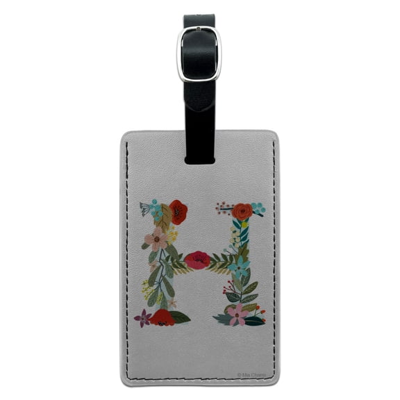 Letter H Floral Monogram Initial Rectangle Leather Luggage Card Suitcase Carry-On ID Tag