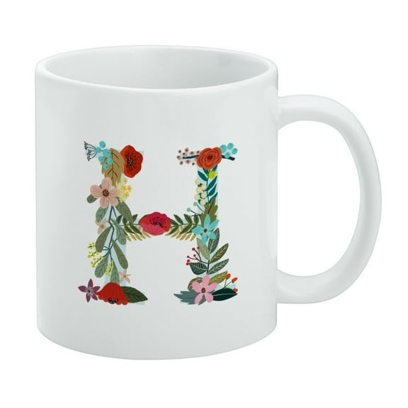 Letter H Floral Monogram Initial White Mug