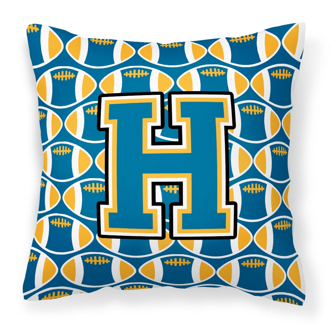 Letter H Football Blue and Gold Fabric Decorative Pillow