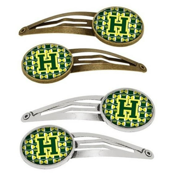 Letter H Football Green & Yellow Barrettes Hair Clips, Set of 4