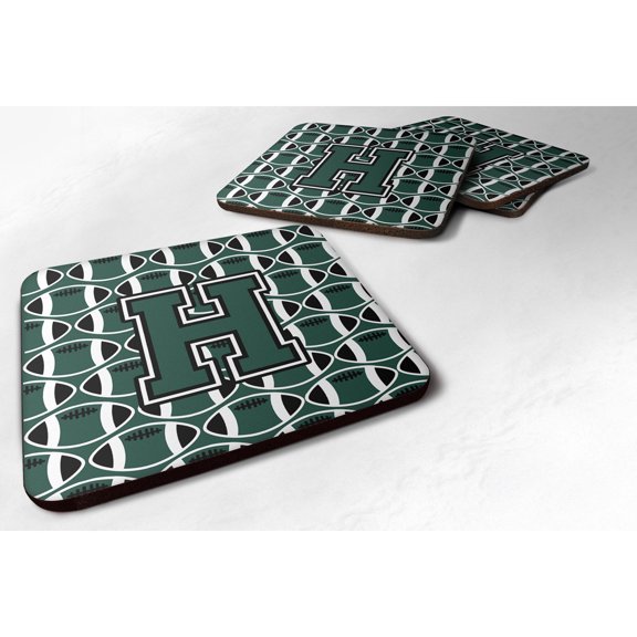 Letter H Football Green and White Foam Coaster Set of 4