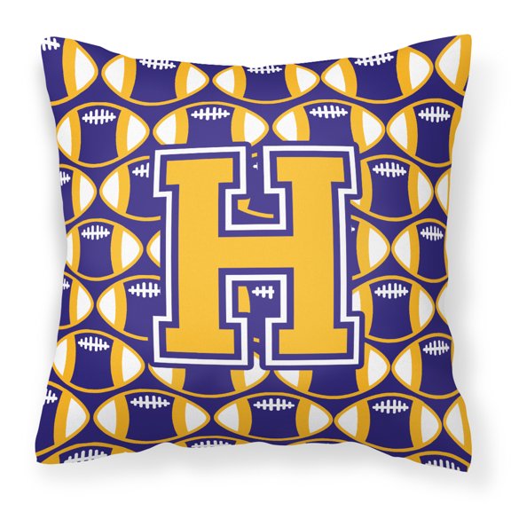 Letter H Football Purple and Gold Fabric Decorative Pillow
